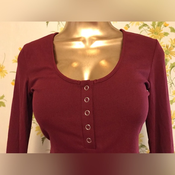 Long sleeve Rib Henley top marron size S - Picture 4 of 9